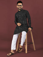 Anaita Black Embroidered Silk Straight Kurta