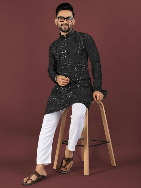 Anaita Black Embroidered Silk Straight Kurta