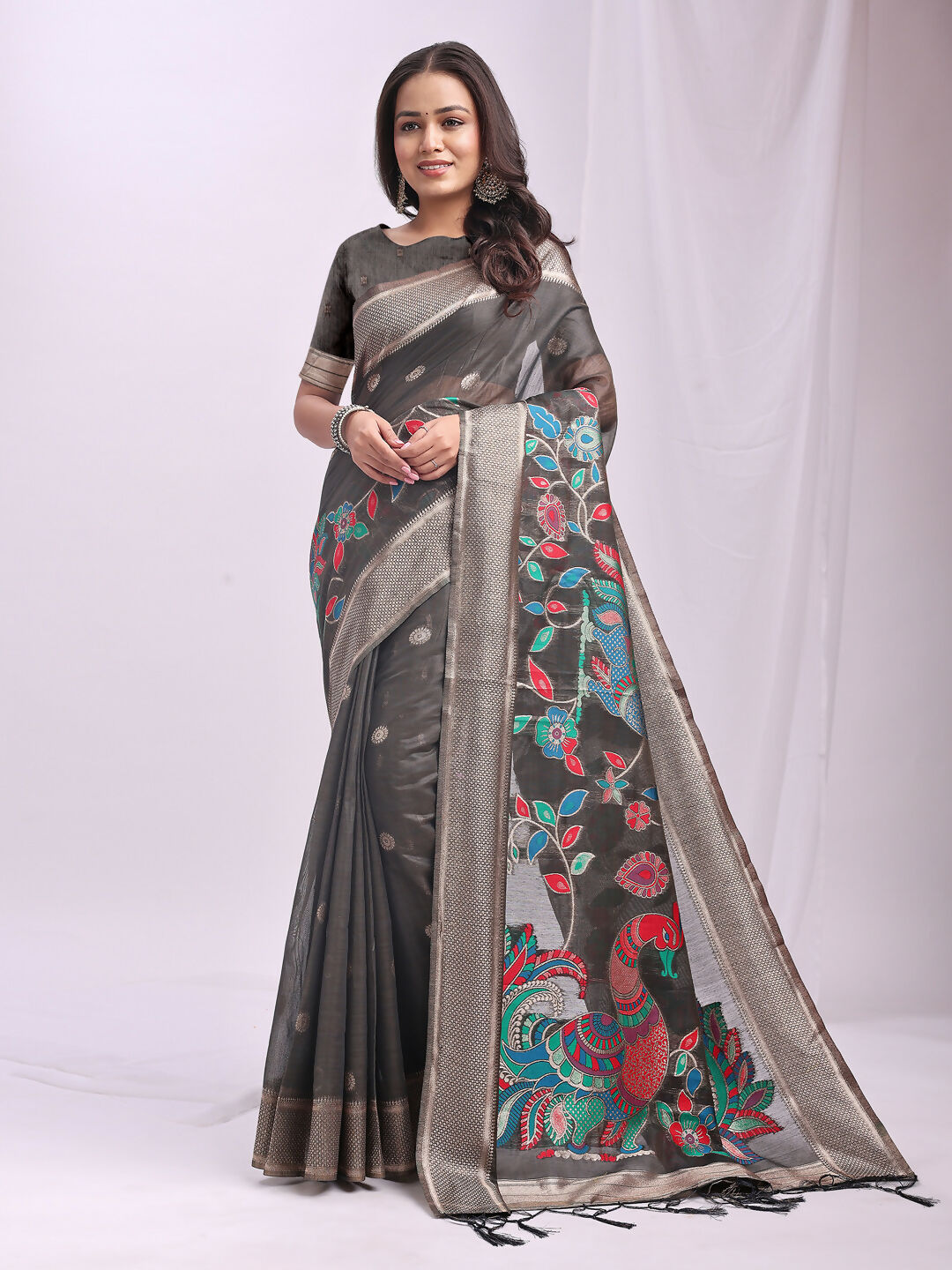Shree Shyam Fashion Linen Cotton Grey Saree - Distacart