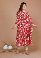 Miravan Women's Plus Size Pure Cotton Floral Printed Anarkali Kurta