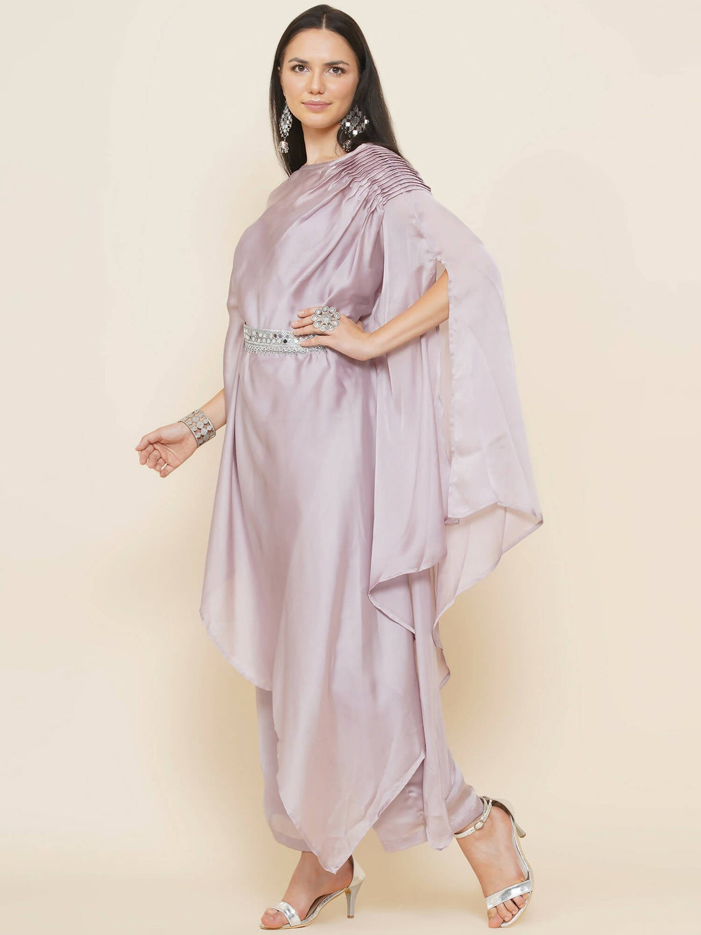 Women Republic Lavender Georgette Assymetical Kurta With Palazzo - Distacart