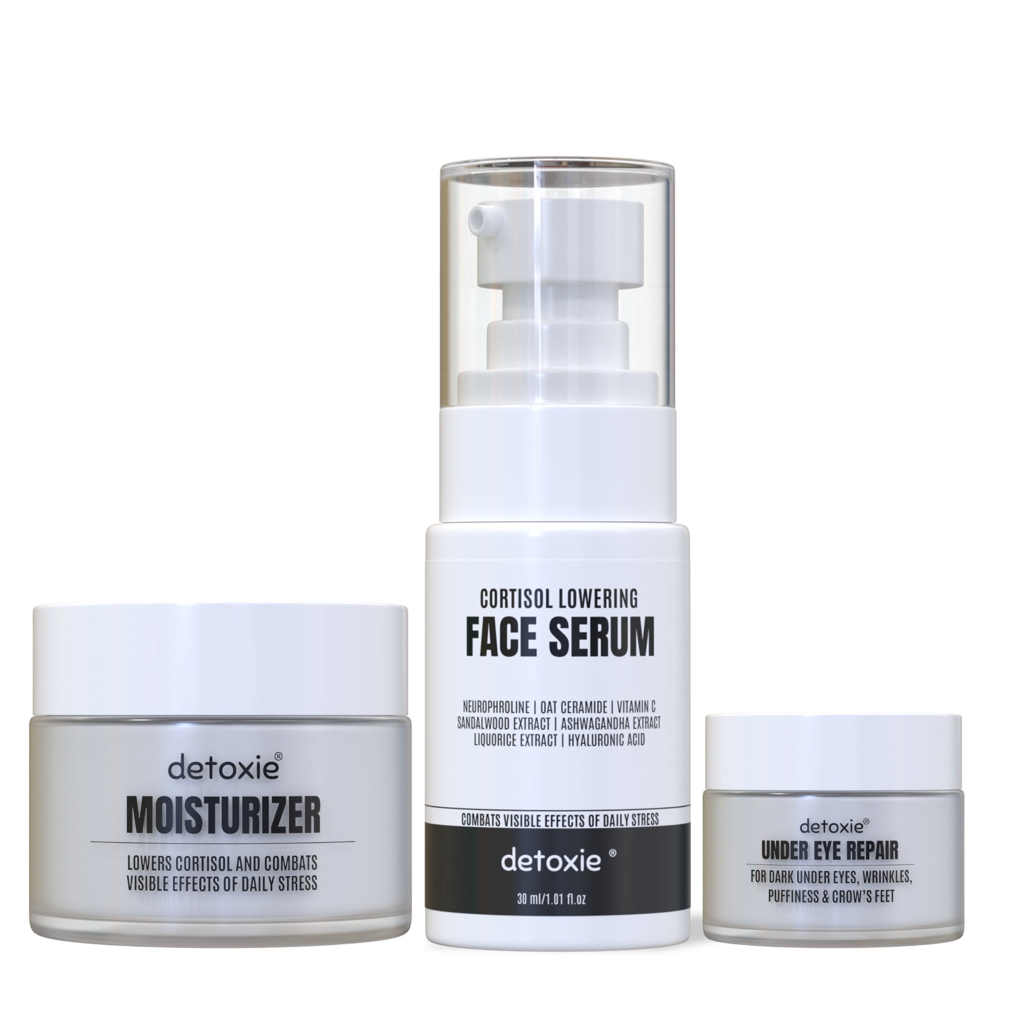 Detoxie Stress Free Look Combo | Face Serum 30ml +Moisturizer 50g +Under Eye Cream 15g - Distacart
