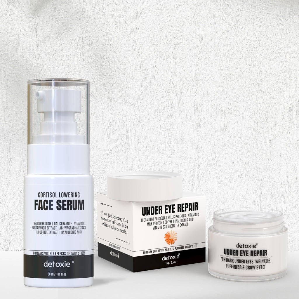Detoxie Dark Circle & Cortisol Lowering Combo| Cortisol Lowering Serum 30 ml + Under Eye Cream 15gm - Distacart