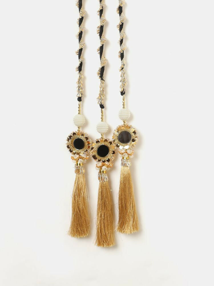 Ruby Raang Gold Gota Pati Work And Black Thread And Mirrors With Gold Stones & Pearls