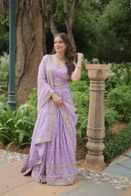 Lorenvalley Lavender Pure Viscose Jacquard with Golden Embroidered Sequins work Lehenga Choli