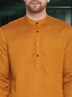 Even Apparels Men's Copper Coloured Linen Kurta