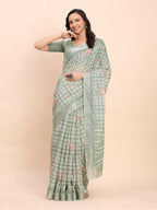 Shree Shyam Fashion Linen Cotton Light Green Saree - Distacart