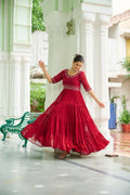 Teeya Creation Maroon Color Faux Georgette Hand Embroidery Work Party Wear Gown - Distacart