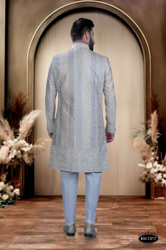 Joban Fashion Men's Cream Base ( Multi-Colour ) Swad Velvet Kurta with Pyjama