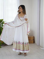 Joban Fashion White Georgette Sequence Embroidery Work Readymade Kurta Set - Distacart