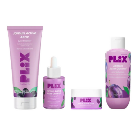 PLIX The Plant Fix Jamun Active Acne Regime - Cleanser, Acne Mark Serum, Moisturizer & Body Wash For Women & Men