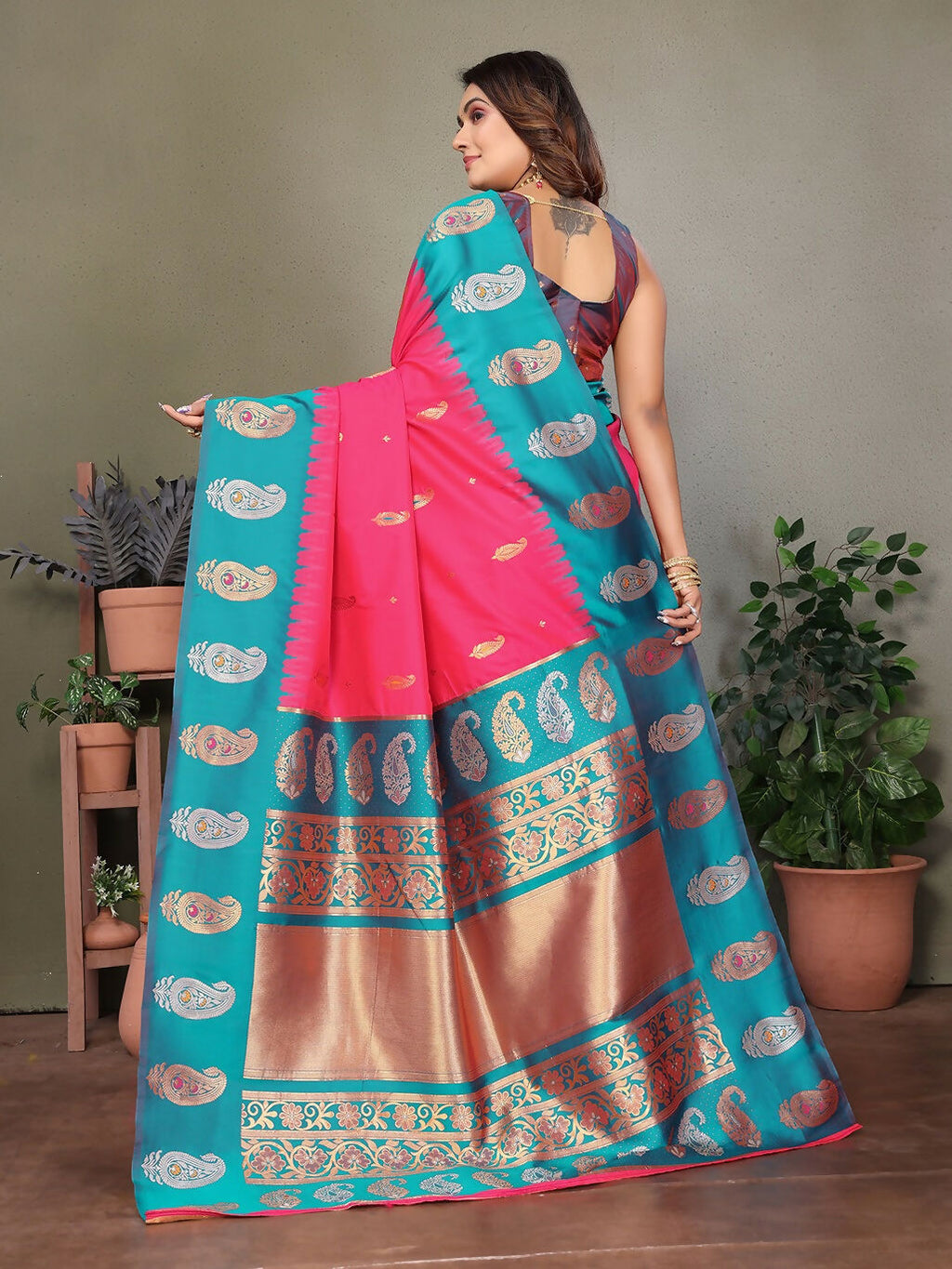 Joban Fashion Banarasi Pink ButtiSoft Silk Saree - Distacart
