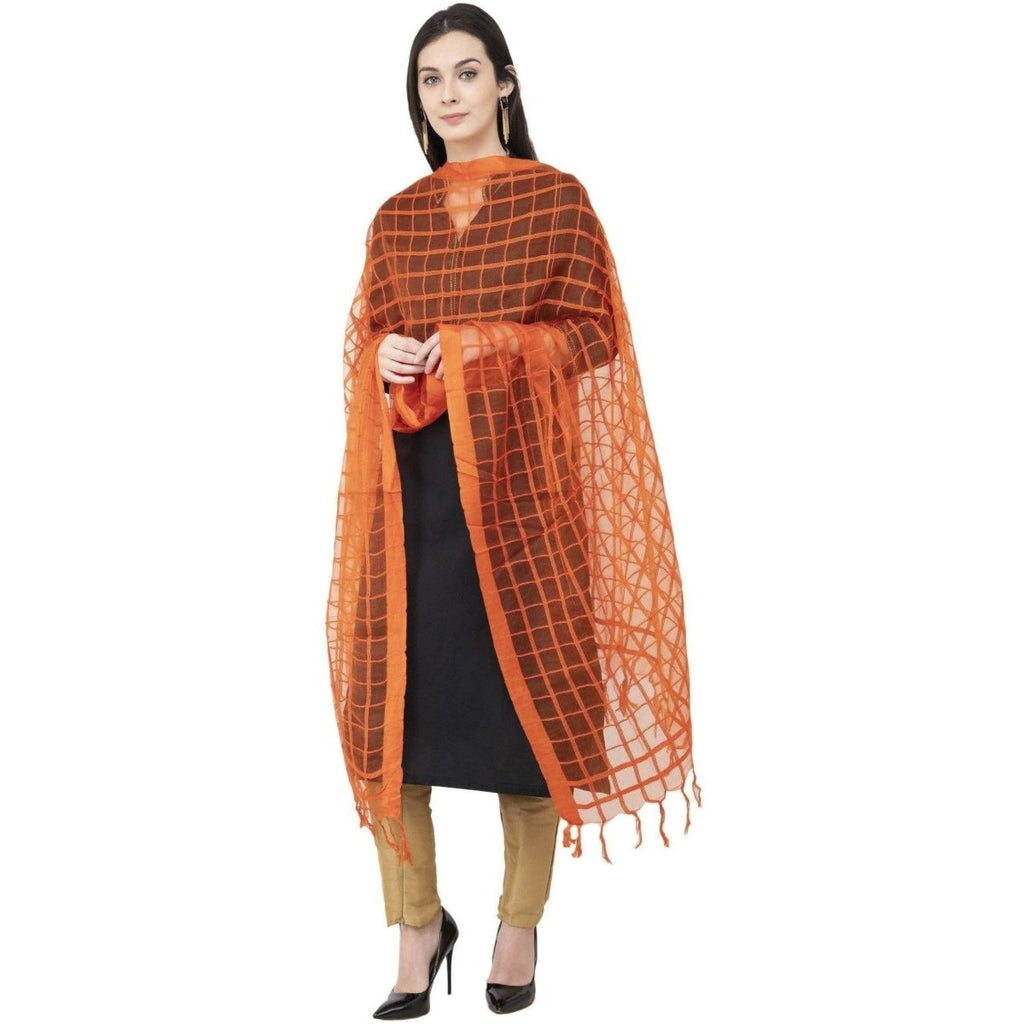 A R SILK Cotton square Regular Dupatta Orange Color Dupatta or Chunni