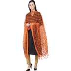 A R SILK Cotton square Regular Dupatta Orange Color Dupatta or Chunni