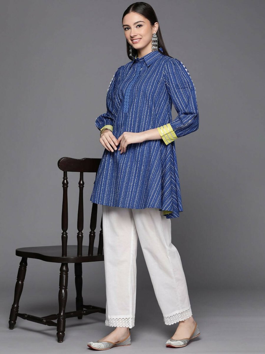 Ahalyaa Women Blue Cotton Printed Tunic - Distacart