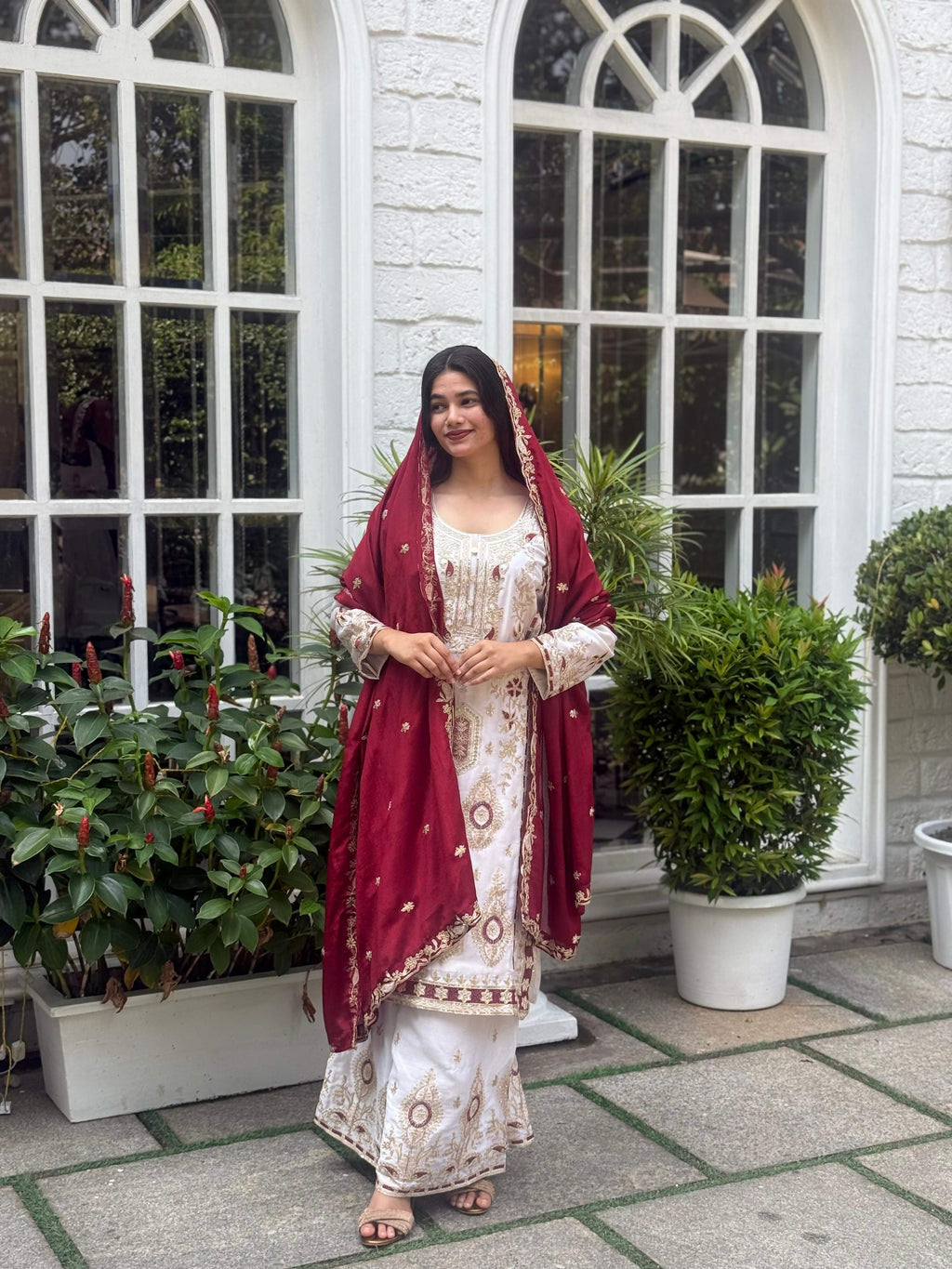 Teeya Creation White Color Chinon Silk Party Wear Trending Palazzo Set - Distacart
