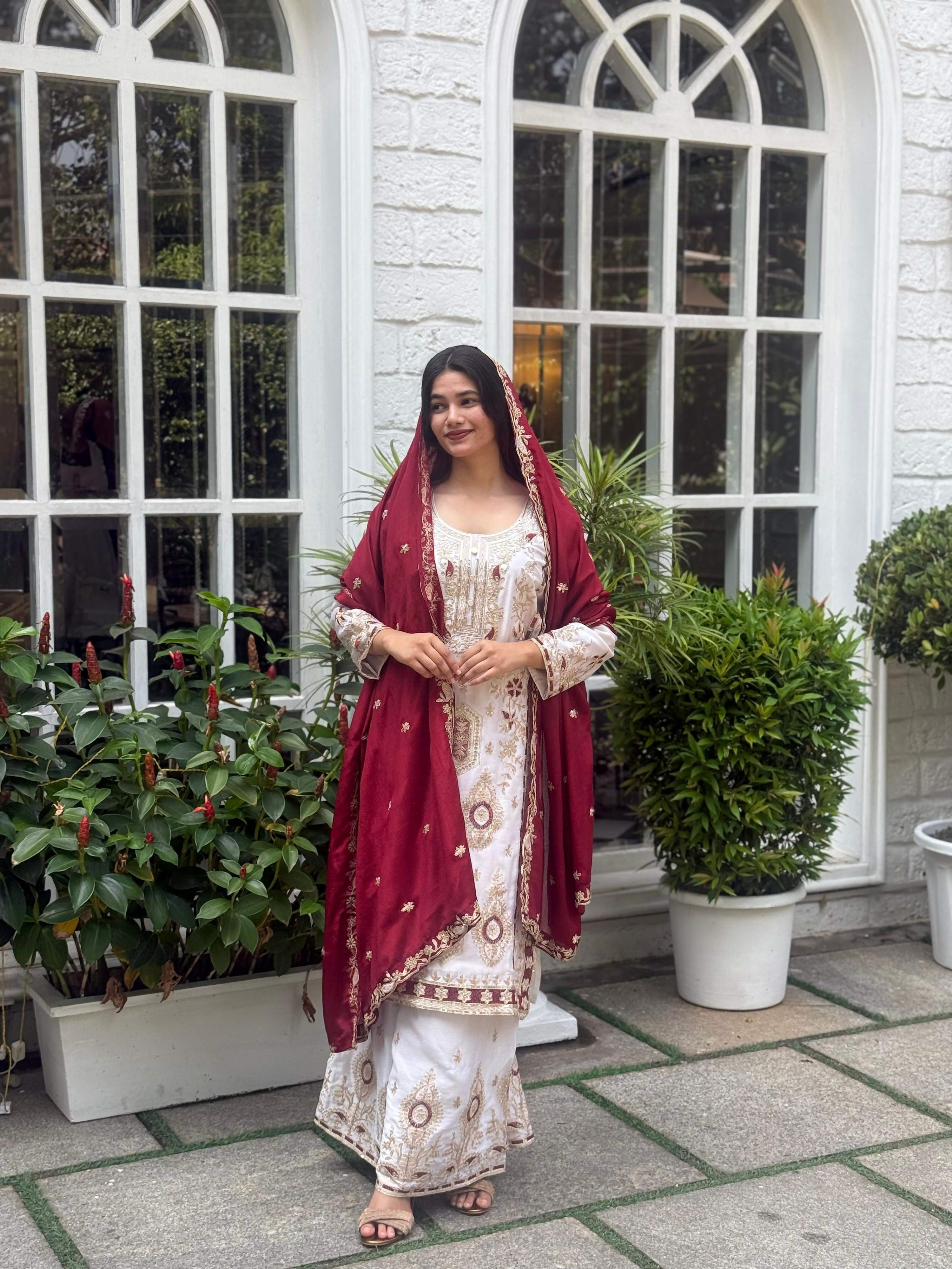 Teeya Creation White Color Chinon Silk Party Wear Trending Palazzo Set - Distacart