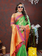 Lorenvalley Fashion Navyblue Kanjivaram Silk Woven Design with Zari Weaving Saree