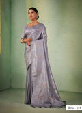 Delightful Designer Grey Color Kanjivaram Silk Saree With Weaving Work - Yomika Fashions