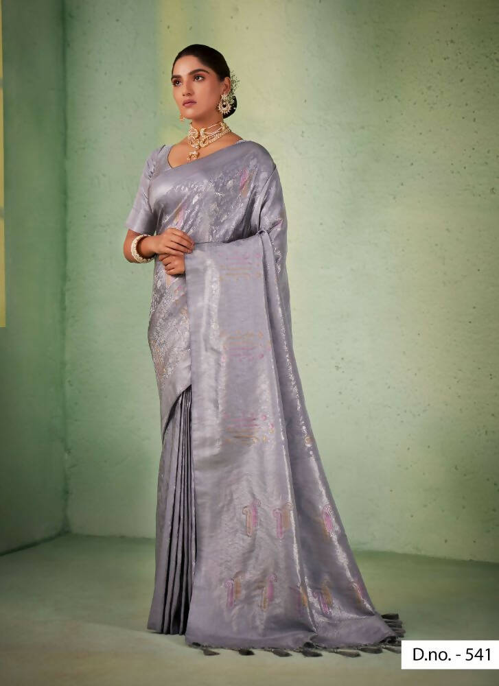 Delightful Designer Grey Color Kanjivaram Silk Saree With Weaving Work - Yomika Fashions