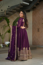 Joban Fashion Wine Georgette Sequence Embroidery Work Kurta Set - Distacart