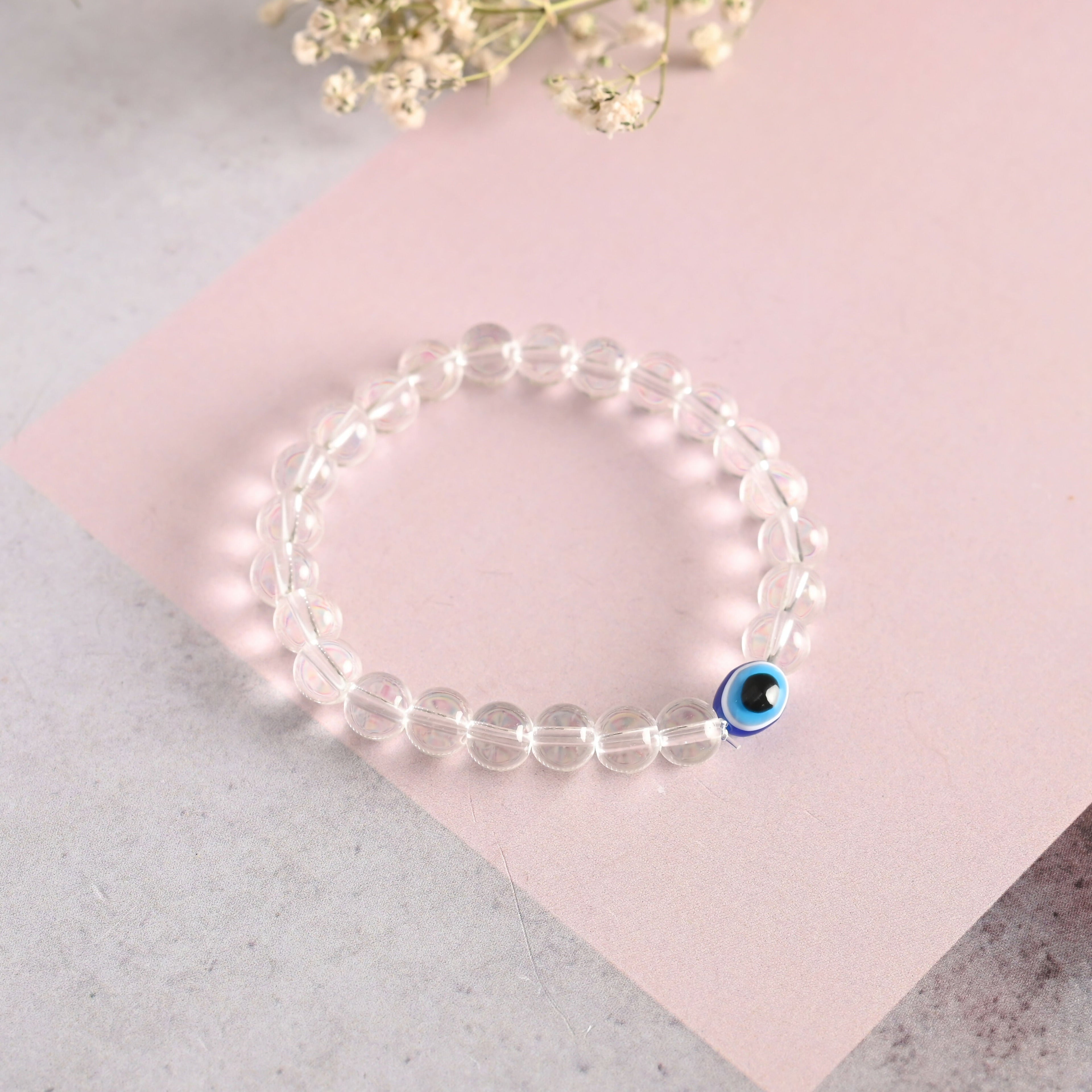 NVR Men & Women Transparent Beaded Elasticated Bracelet - Distacart