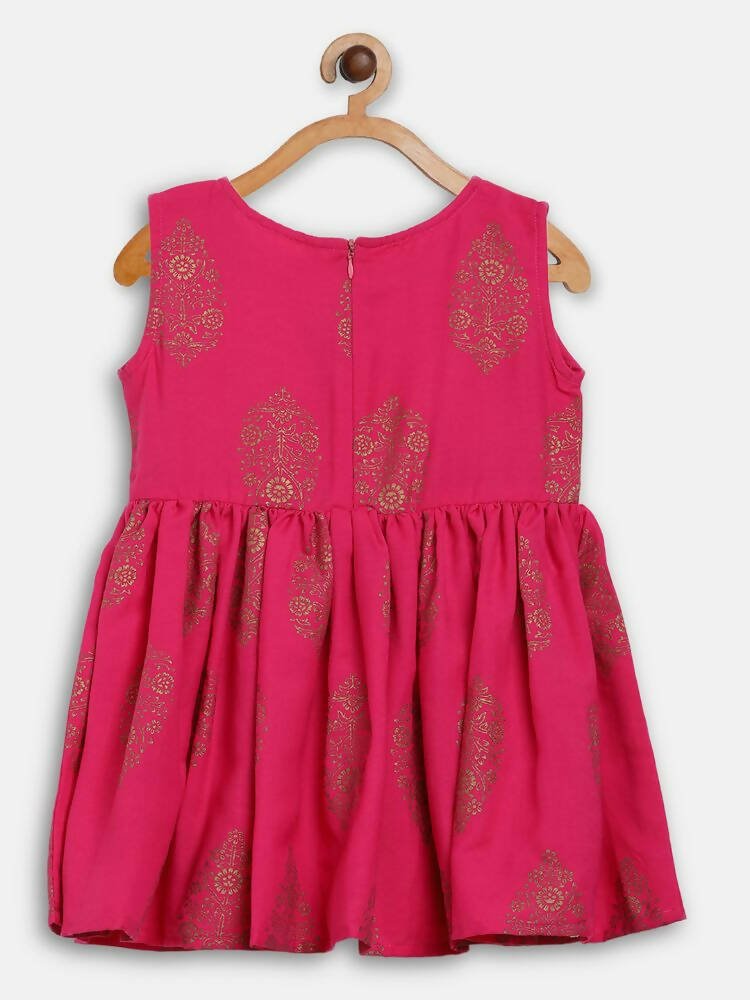 Ahalyaa Pink Rayon Printed Kids Kurta Sharara Set For Girls