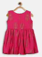 Ahalyaa Pink Rayon Printed Kids Kurta Sharara Set For Girls