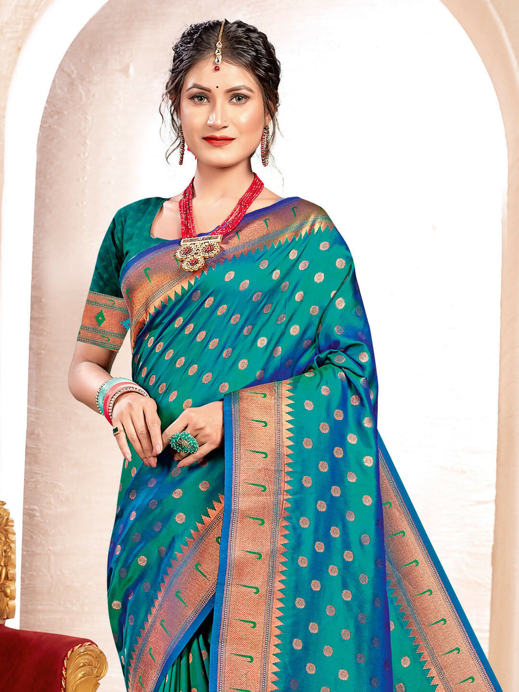 Shree Shyam Fashion Paithani Silk Sea Green Saree - Distacart