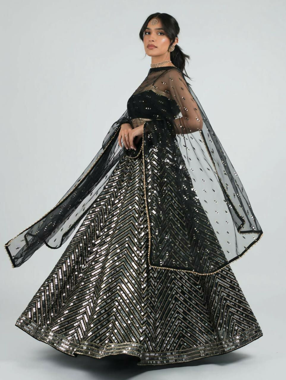 Jyoti Fashion Women's Silver Georgette Sequins with Zari Embroidered Designer Lehenga Choli Set