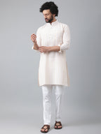 RIAG Beige Men's Ethnic Long Kurta And Pyjama Set - Distacart