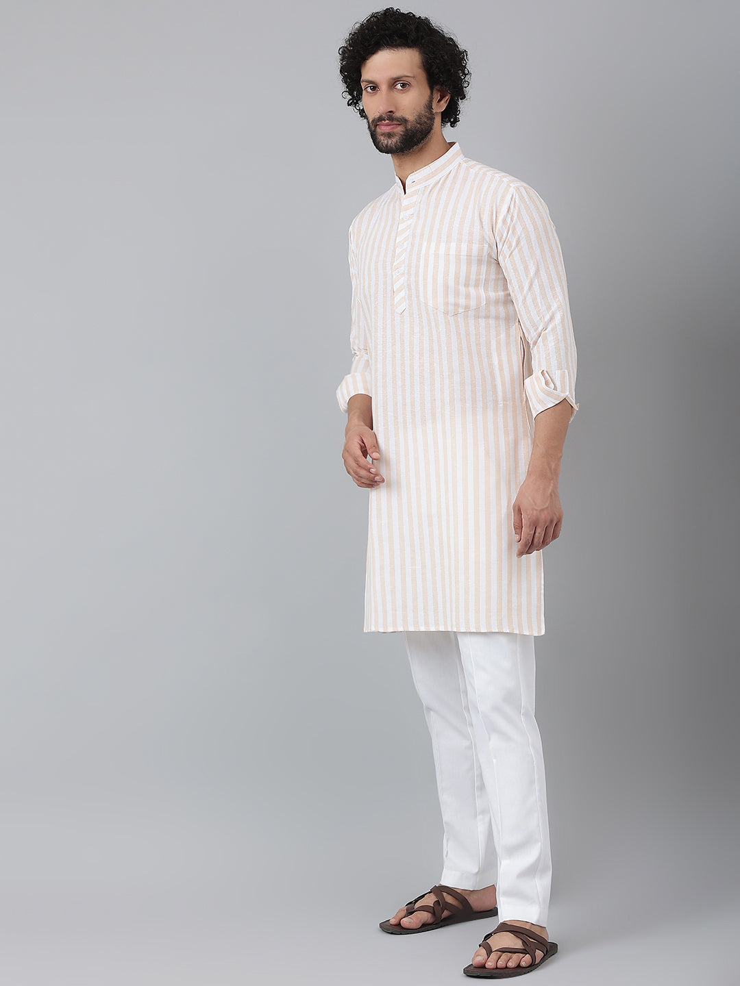 RIAG Beige Men's Ethnic Long Kurta And Pyjama Set - Distacart