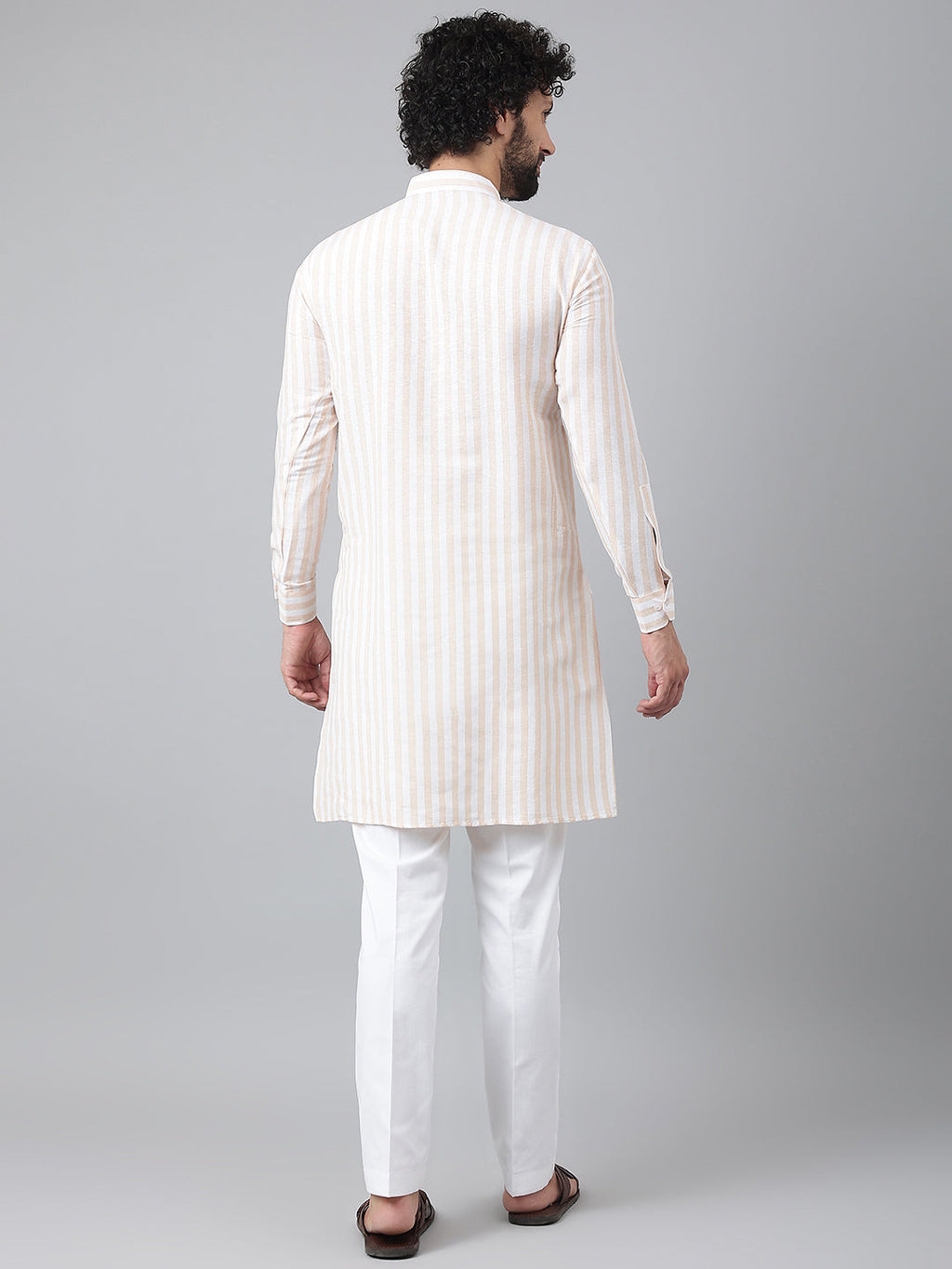 RIAG Beige Men's Ethnic Long Kurta And Pyjama Set - Distacart