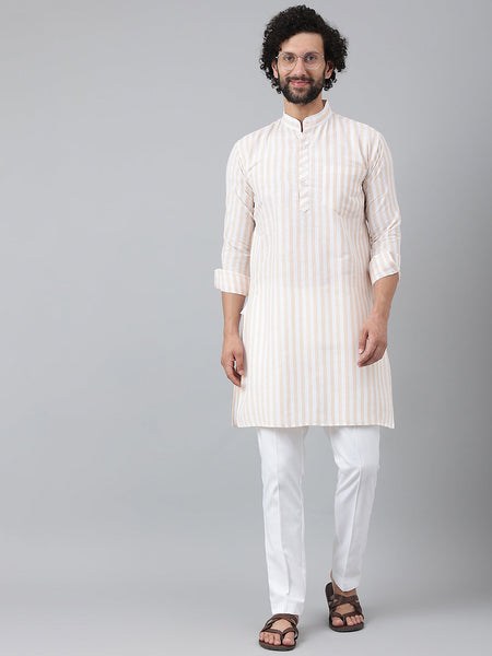 RIAG Beige Men's Ethnic Long Kurta And Pyjama Set