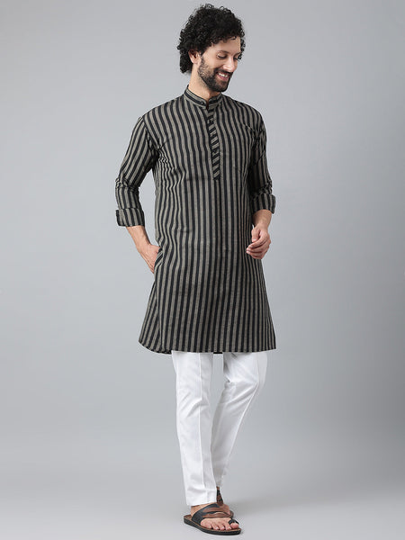 RIAG Black Men's Ethnic Long Kurta And Pyjama Set