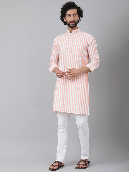 RIAG Orange Color Long Sleeves Ethnic Men's Cotton Long Kurta