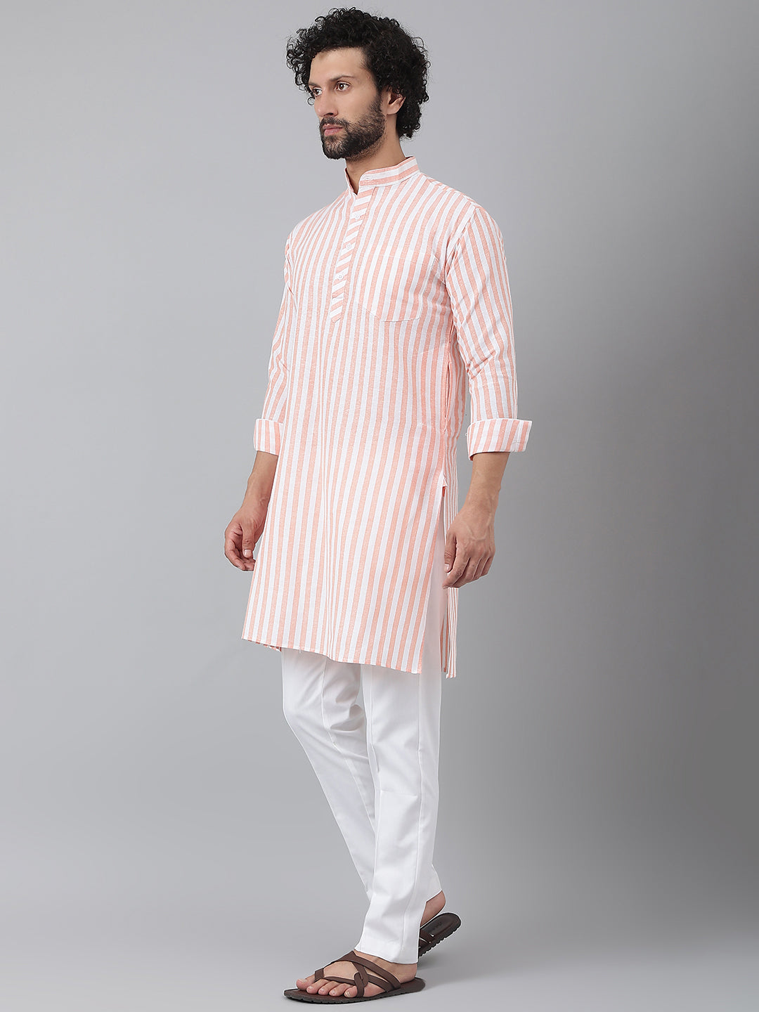 RIAG Orange Men's Ethnic Long Kurta And Pyjama Set - Distacart