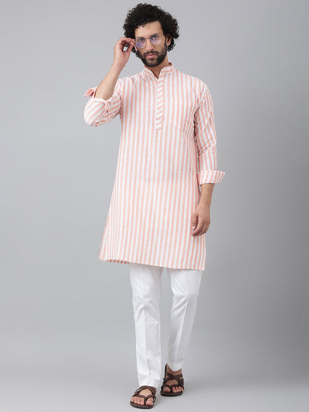 RIAG Orange Men's Ethnic Long Kurta And Pyjama Set