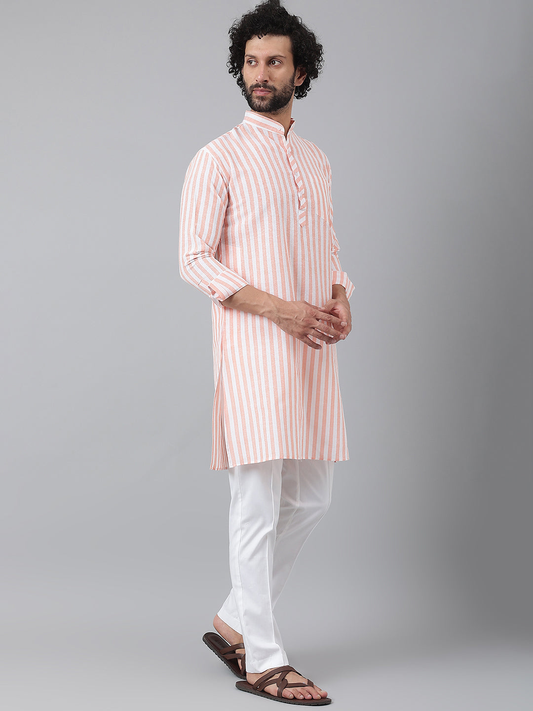 RIAG Orange Color Long Sleeves Ethnic Men's Cotton Long Kurta - Distacart