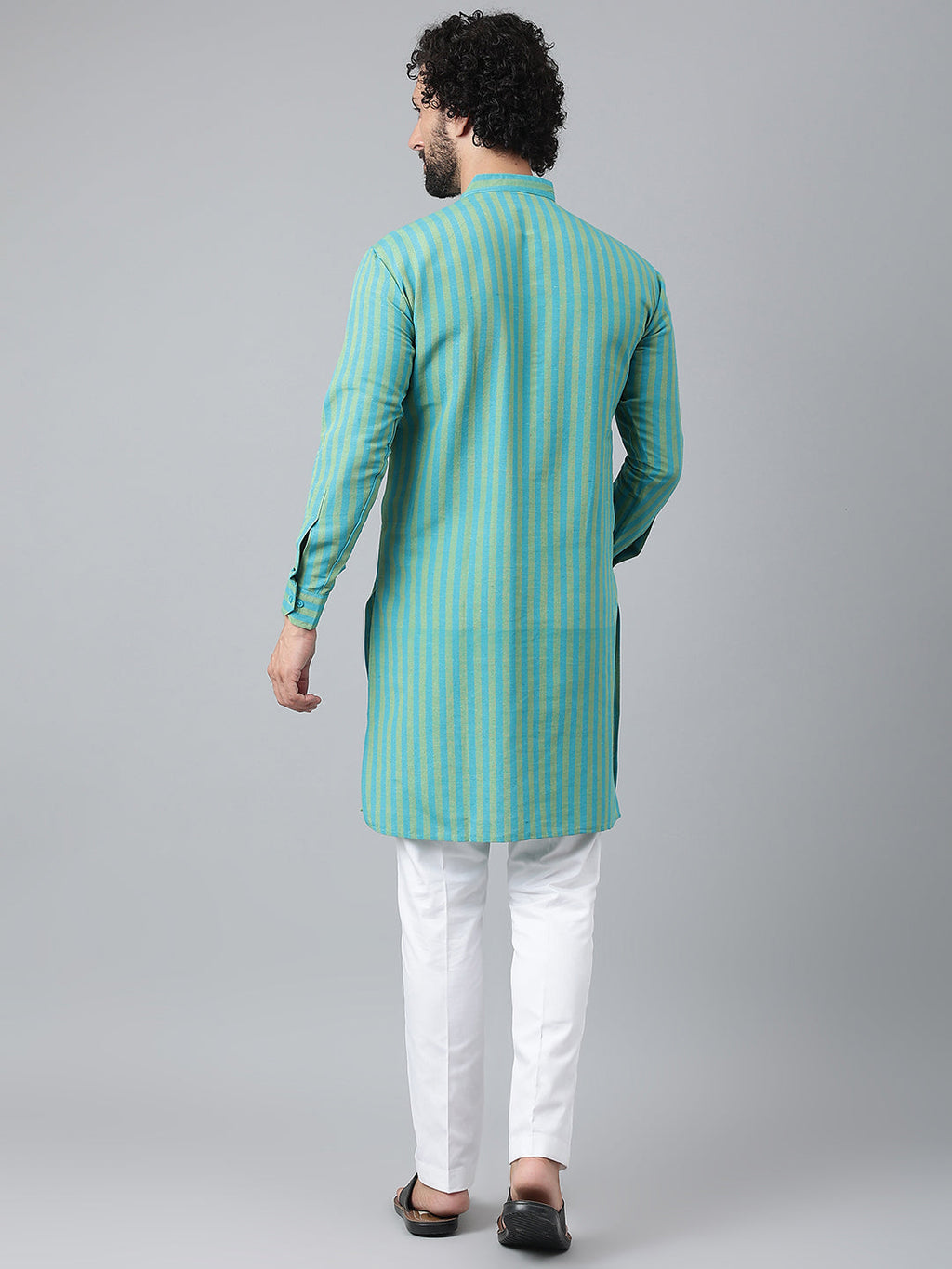 RIAG Blue Color Long Sleeves Ethnic Men's Cotton Long Kurta - Distacart