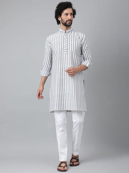 RIAG Grey Color Long Sleeves Ethnic Men's Cotton Long Kurta