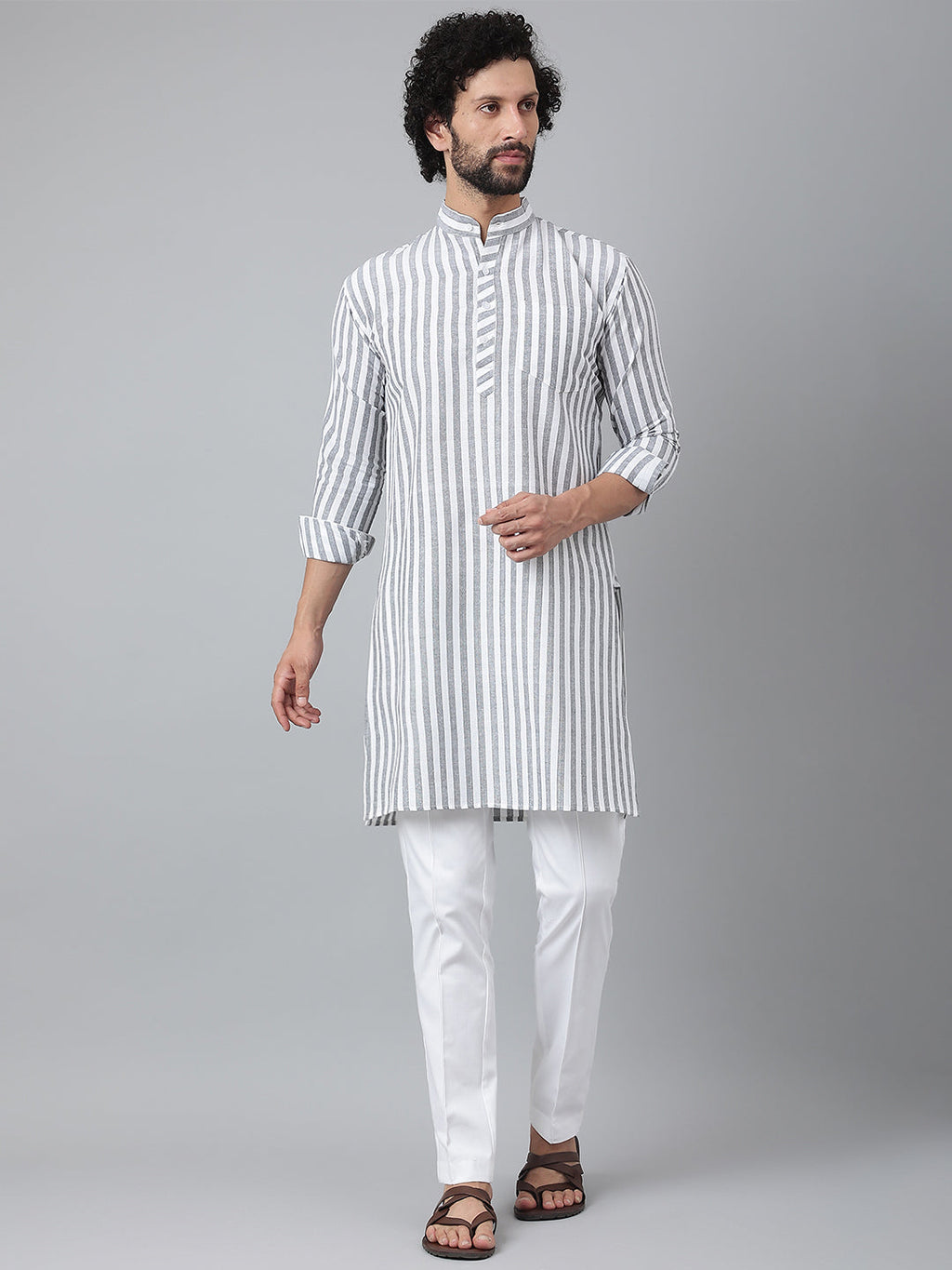 RIAG Grey Men's Ethnic Long Kurta And Pyjama Set - Distacart