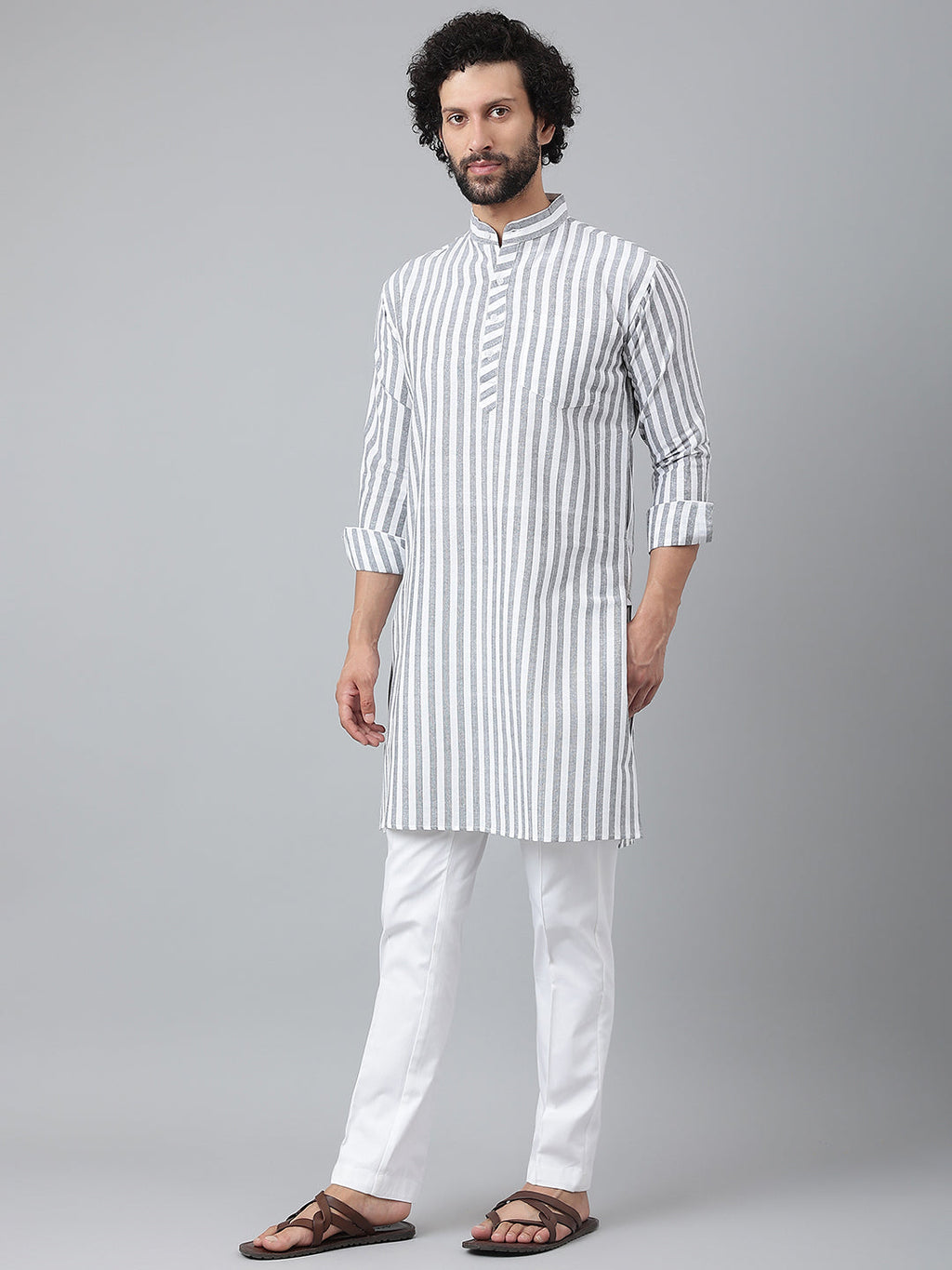 RIAG Grey Men's Ethnic Long Kurta And Pyjama Set - Distacart