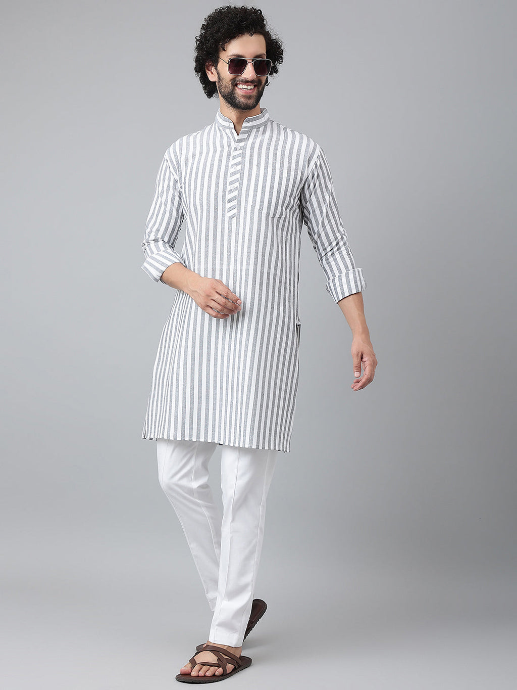 RIAG Grey Men's Ethnic Long Kurta And Pyjama Set - Distacart