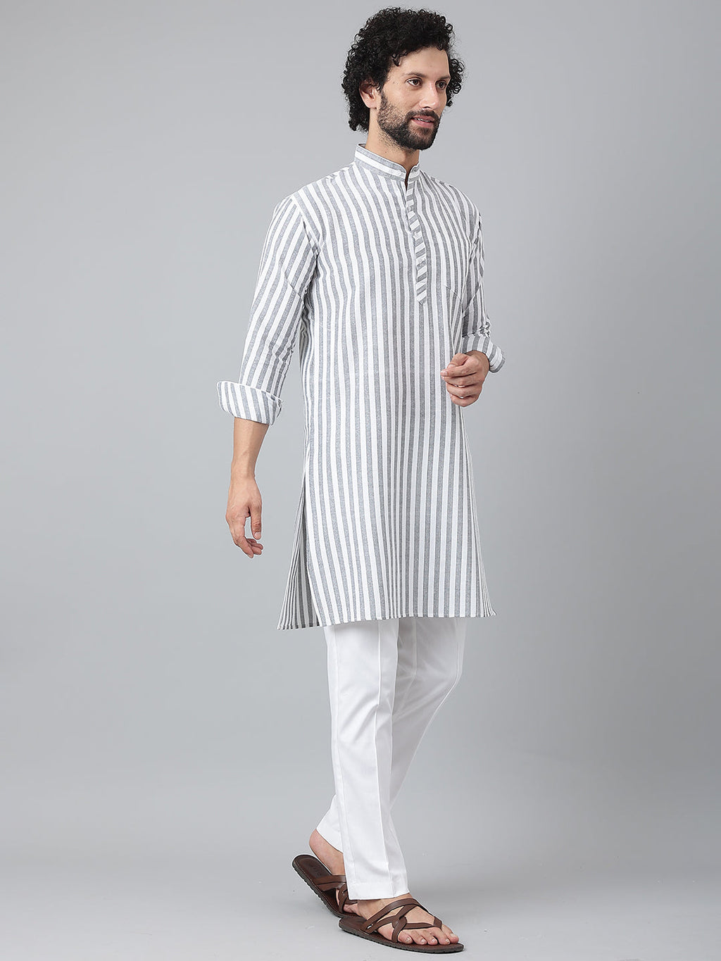 RIAG Grey Men's Ethnic Long Kurta And Pyjama Set - Distacart
