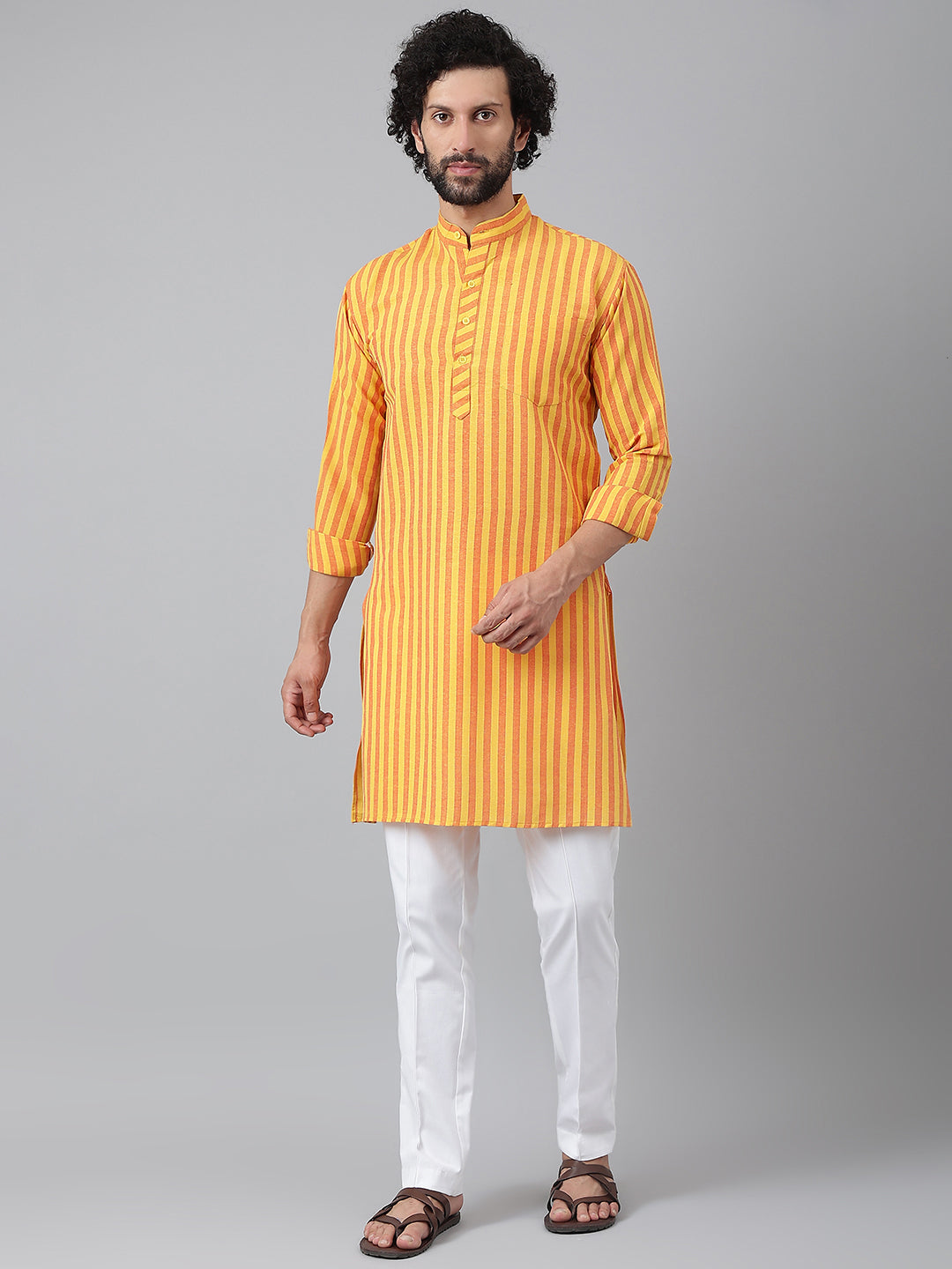RIAG Yellow Men's Ethnic Long Kurta And Pyjama Set - Distacart