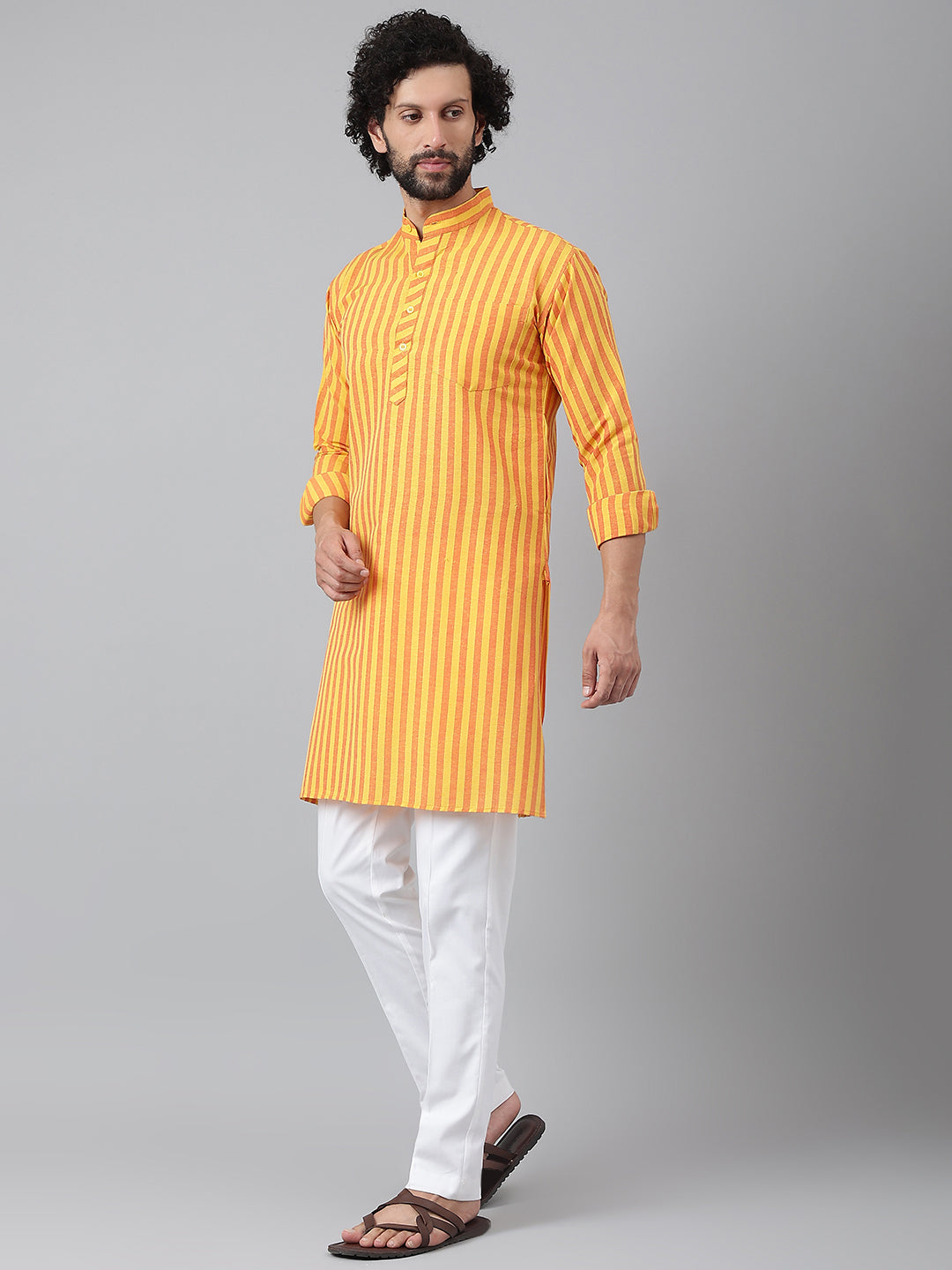 RIAG Yellow Men's Ethnic Long Kurta And Pyjama Set - Distacart