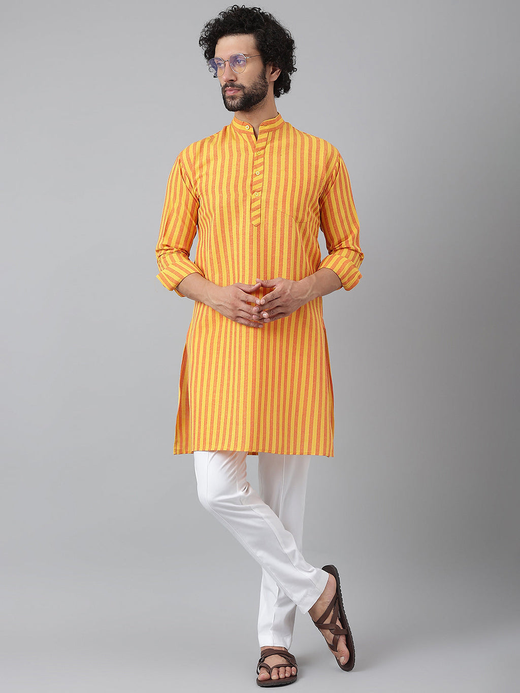 RIAG Yellow Men's Ethnic Long Kurta And Pyjama Set - Distacart