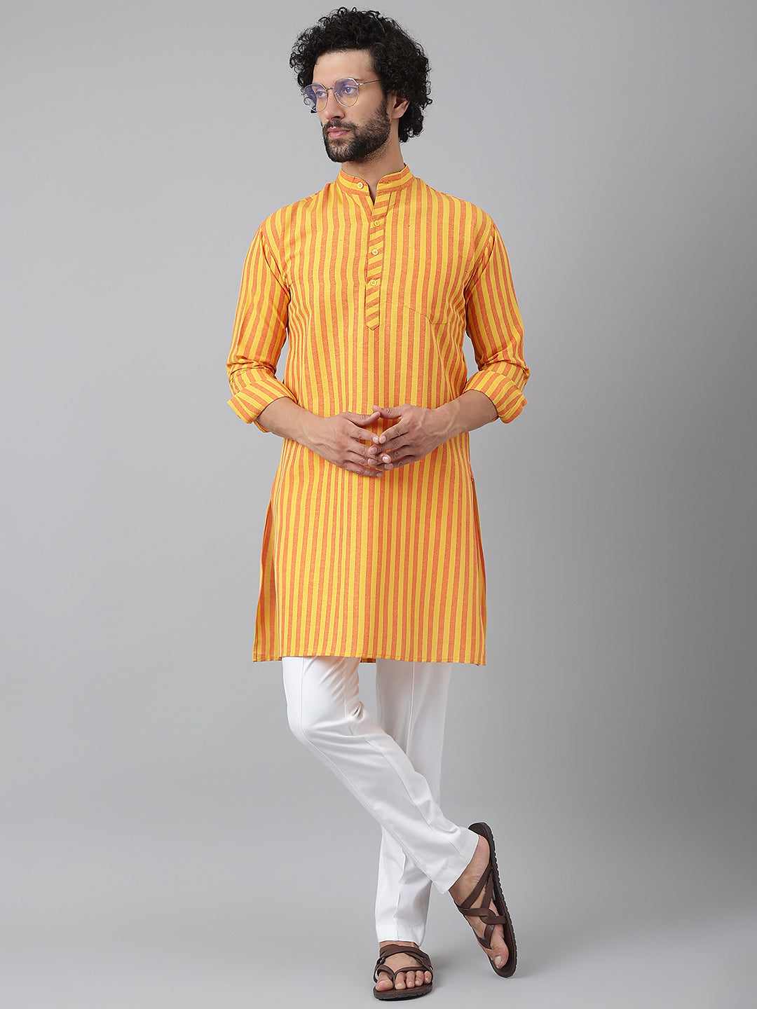 RIAG Yellow Men's Ethnic Long Kurta And Pyjama Set - Distacart