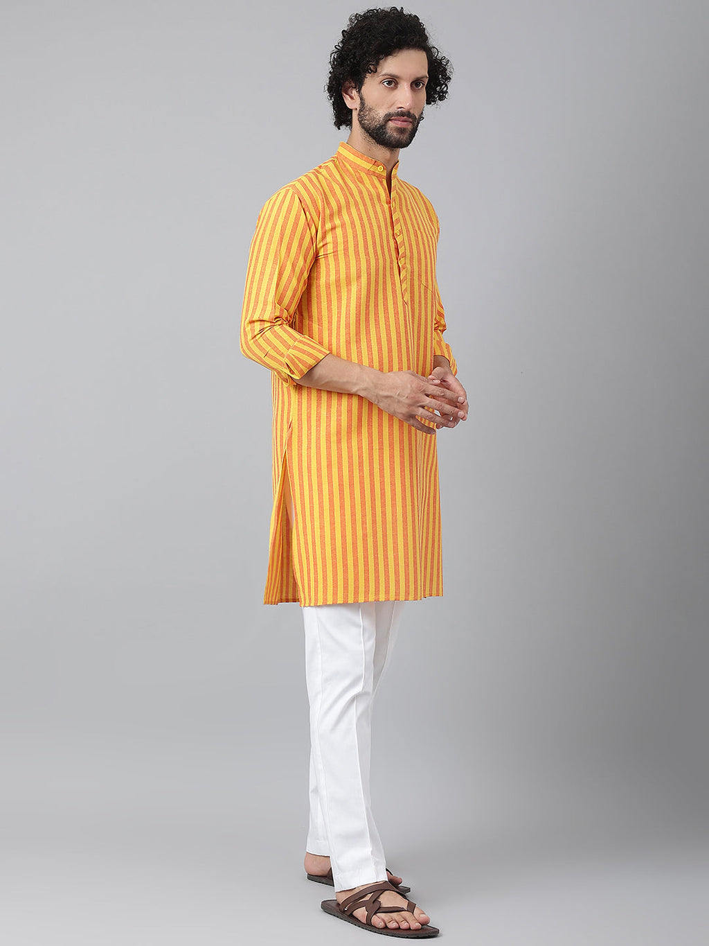 RIAG Yellow Men's Ethnic Long Kurta And Pyjama Set - Distacart